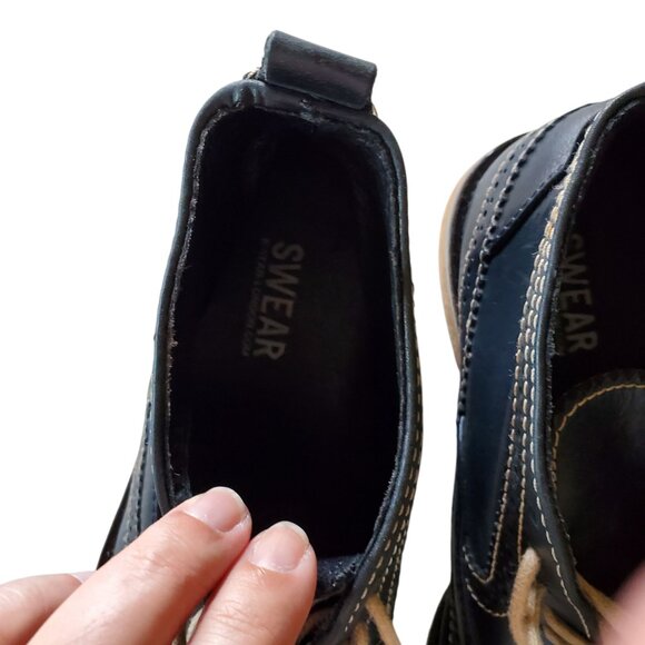 Swear Charlotte 6 made in Portugal Leather Ankle Boot Navy Blue Wing Tip Size 41 - Picture 10 of 11